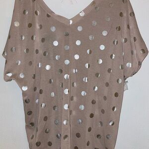 She + Sky Tan Blouse with Silver Polka Dots